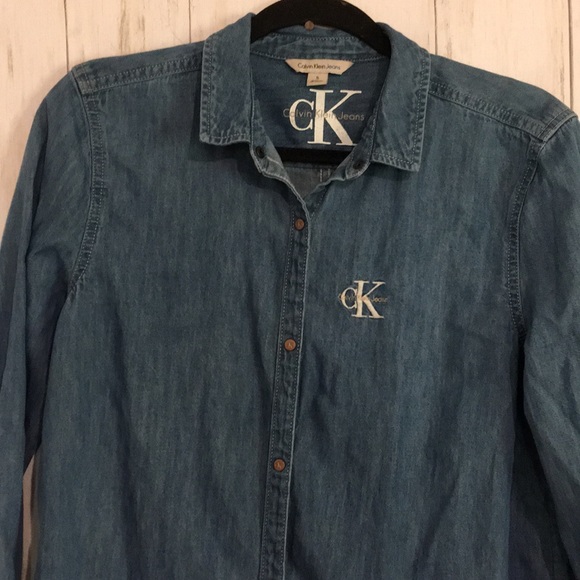 Calvin Klein ck Vintage denim chambray button up s - Picture 2 of 4
